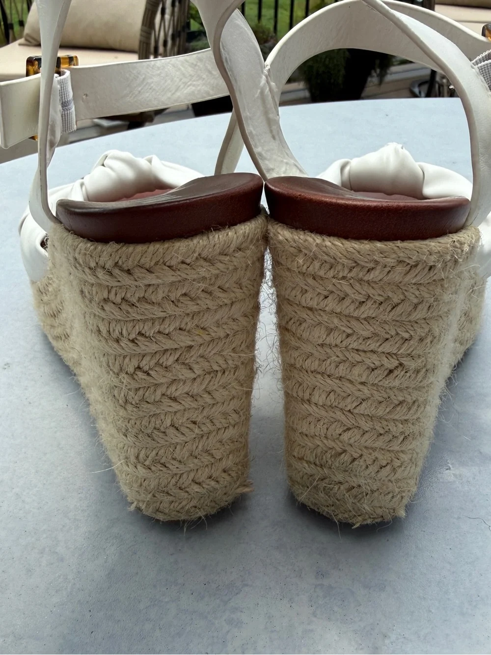 MIA White Knot-Front Espadrille Wedge Sandals with Tortoiseshell Buckle